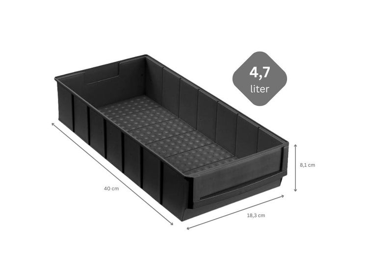 PROREGAL Leitfähige Industriebox 400 B HxBxT 8,1 x 18,3 x 40 cm 4,7 Liter ESD Sichtlagerkasten Sortimentskasten Sortimentsbox Kleinteilebox