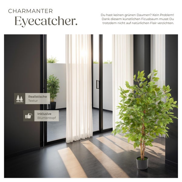 Künstlicher Ficusbaum tectake Fida stabiler Kunststoff-Blumentopf verschiedene Größen grün