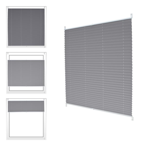 ECD Germany Plissee 85 x 200 cm - Grau - Klemmfix - EasyFix - ohne Bohren - Sonnen- und Sichtschutz - für Fenster und Tür - inkl. Befestigungsmaterial - Jalousie Faltrollo Fensterrollo Rollo
