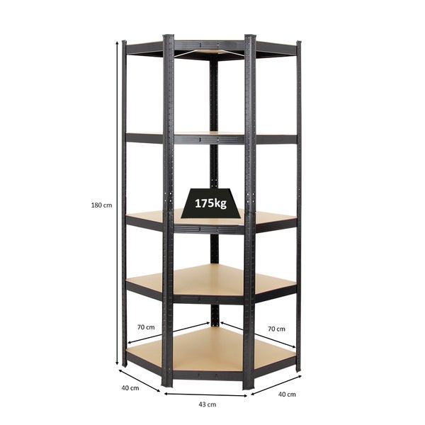 PROREGAL Eckregal Ragnar HxBxT 180 x 70 x 40 cm Fachlast 175 kg Schwarz