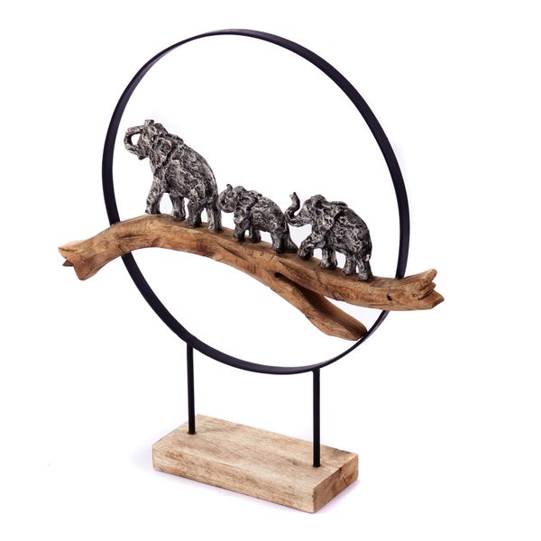 Skulptur Große Elefanten Mangoholz, Aluminium silber-natur