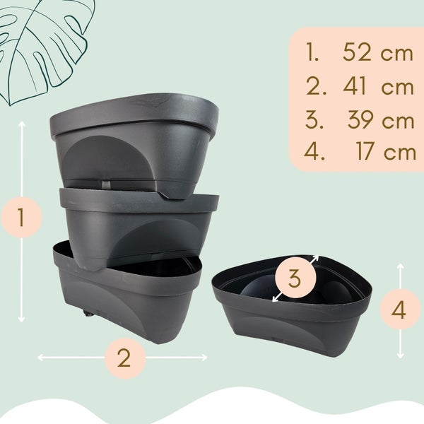 Erdbeertopf Pflanzturm Blumentopf Hoch Pflanzsäule Kräutertopf Balkon Pflanzkübel Anthrazit Kräuterturm Pflanztopf Outdoor Säulentopf SET 3 Ebenen Roller