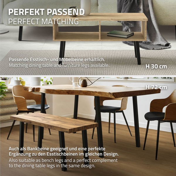 ML-Design 4er Set Tischbeine schräg H:42 cm, Schwarz glänzend, aus pulverbeschichtetem Stahl, eckig, Profil 4x4 cm, I-Form, Möbelfüße Metall 96° Neigung, Tischfüße Möbelbeine für Couchtisch, Sitzbank