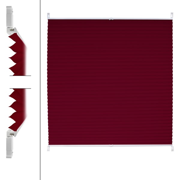 ECD Germany Plissee Klemmfix ohne Bohren 100x100 cm Bordeaux Blickdicht Sonnen- und Sichtschutz Faltrollo Jalousie mit Klemmträger für Fenster & Tür EasyFix Plisseerollo Lichtdurchlässig Fensterrollo