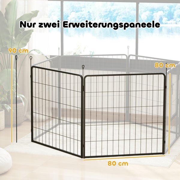 PawHut 2er-Set Erweiterung 2 Hundezaun-Paneele für Freigehege, 80 x 80 cm Welpenzaun aus Stahl, für kleine und mittlere Hunde Schwarz