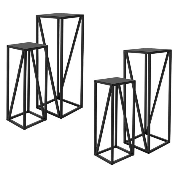 ML-Design Blumenständer 4er Set, Schwarz, 21,5x21,5x57,4 cm/26x26x73,5 cm, Stahl, Metallgestell Pflanzenständer, Blumentopfhalter 4-tlg, Blumentopfständer hoch, Blumenhocker Pflanztopf Deko Satztisch