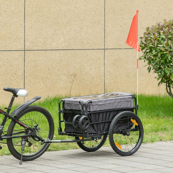 HOMCOM 2-in-1 Fahrradanhänger, Lastenanhänger, 40 kg Belastbarkeit, 130 x 64 x 64/103 cm, Stahl, Oxford-Stoff, Schwarz+Grau