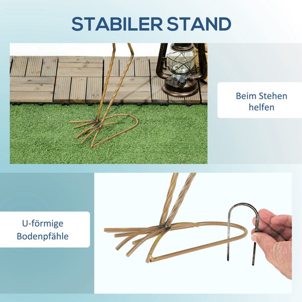 Zwei Reiherfiguren aus Metall mit Maßangaben für die Gartendekoration