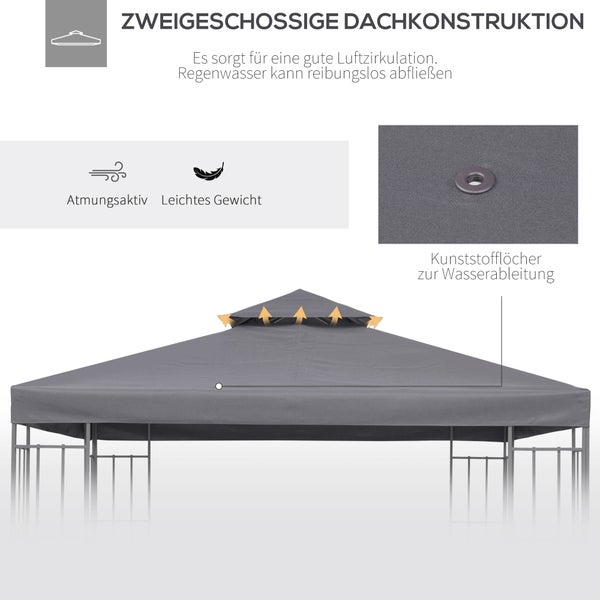 Outsunny Ersatzdach, Pavillondach für Metallpavillon, 3x3m, Polyester, Dunkelgrau