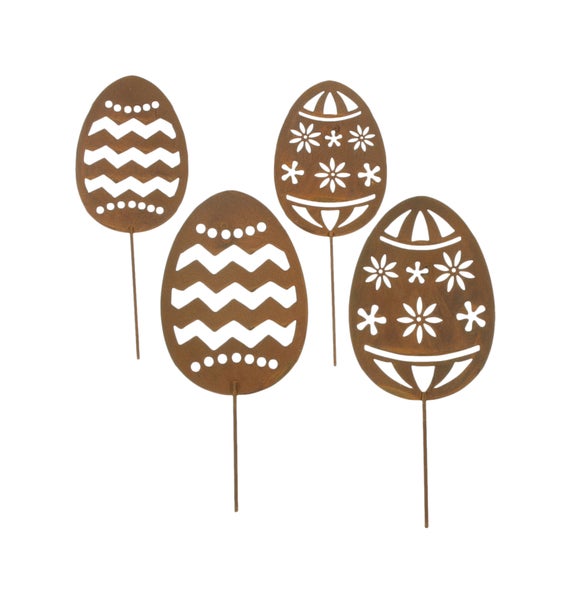 FRANK FLECHTWAREN|Blumenstecker Osterei, 4er Set, 7,2 x 18 cm, 9,5 x 21 cm, METALL