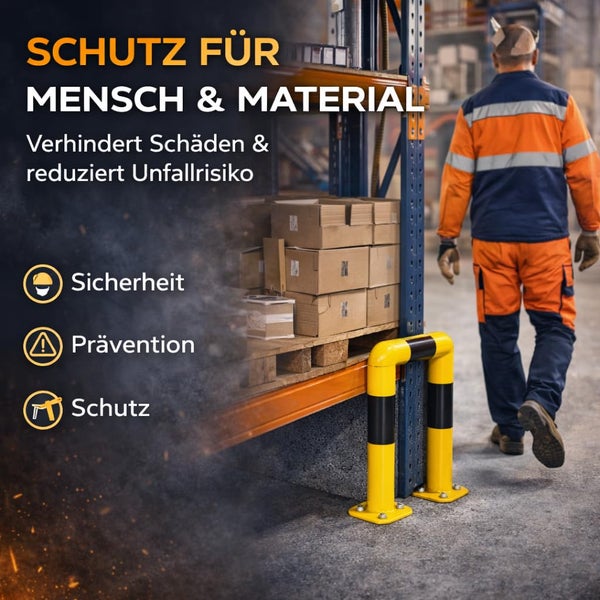 Rammschutz aus Stahl für Regale im Lager zur Unfallprävention und zum Schutz von Mensch und Material.