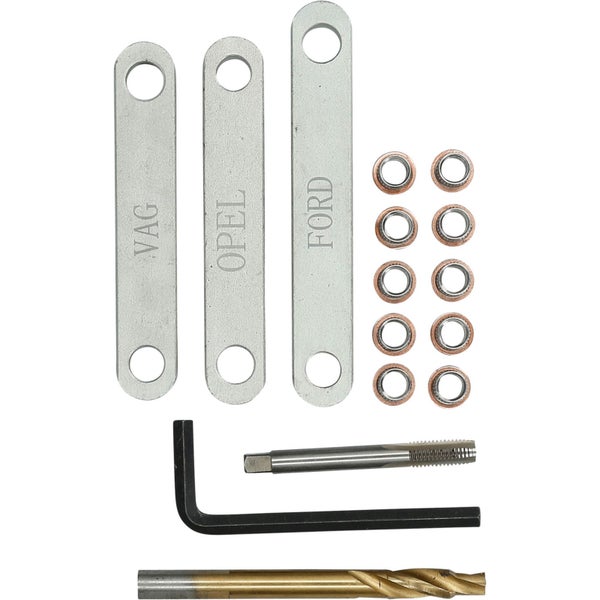 Einstellwerkzeugsatz für Fahrzeuge von VAG, Opel und Ford, inklusive Dichtungen, Gewindebohrer, Inbusschlüssel und Bohrer