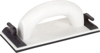 Handschleifer mit ergonomischem Griff und Klemmvorrichtung für Schleifpapier.