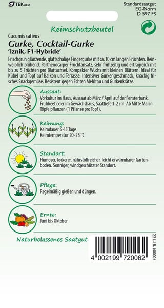 Gurkensamen der Sorte Iznik F1-Hybride im Keimschutzbeutel