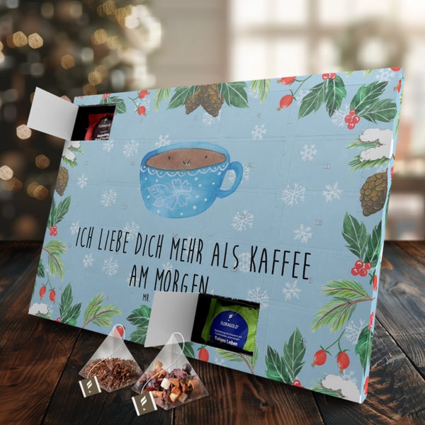 Mr. & Mrs. Panda Tee Adventskalender Kaffee Tasse - Blau Pastell