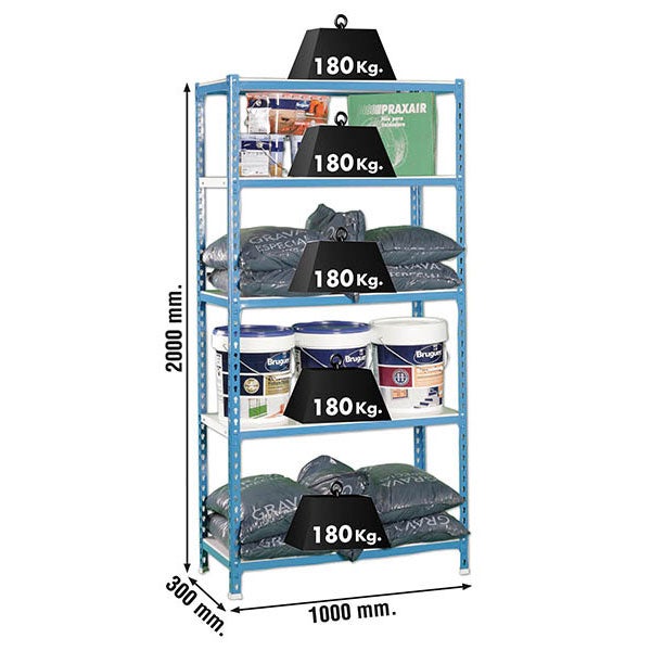 PROREGAL Schwerlastregal Big Metal Shark HxBxT 200 x 100 x 30 cm Fachlast 180 kg Blau-Weiß