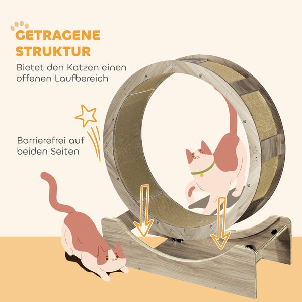 PawHut Katzenlaufrad Laufrad für Katzen 91 cm mit Bremse, Kratzbrett, Katzenrad für gesunde Bewegung, Entspannung, Walnuss