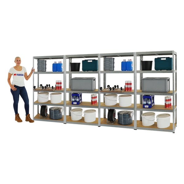PROREGAL Mega Deal 4x Schwerlastregal Slim Elephant S HxBxT 180 x 90 x 45 cm 5 Ebenen Fachlast 350 kg Verzinkt