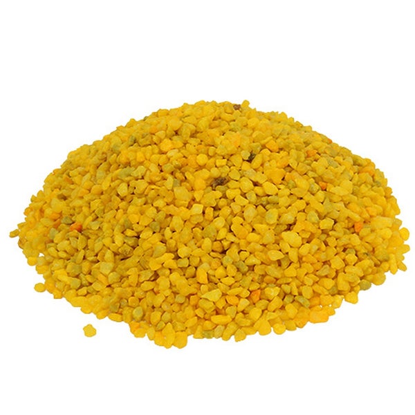 Gelber Dekokies in feiner Körnung für Aquarien und Garten.