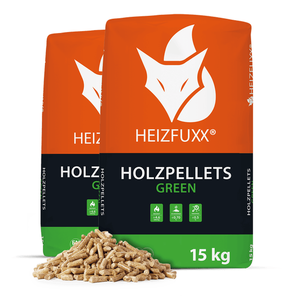 Heizfuxx Holzpellets Green 15kg x 2 Sack 30kg Pellets Im Papiersack Ökopellets Holzpellets Im Papiersack