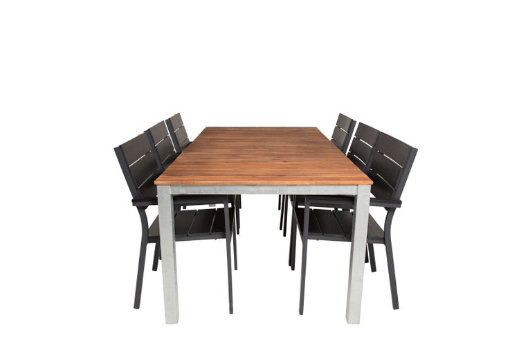 Zenia Gartenset Tisch 100x200cm und 6 Stühle Levels schwarz, natur, silber. 100 X 200 X 74 cm