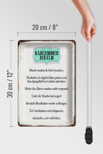 Blechschild Spruch 20x30cm Badezimmer Regeln Hände waschen