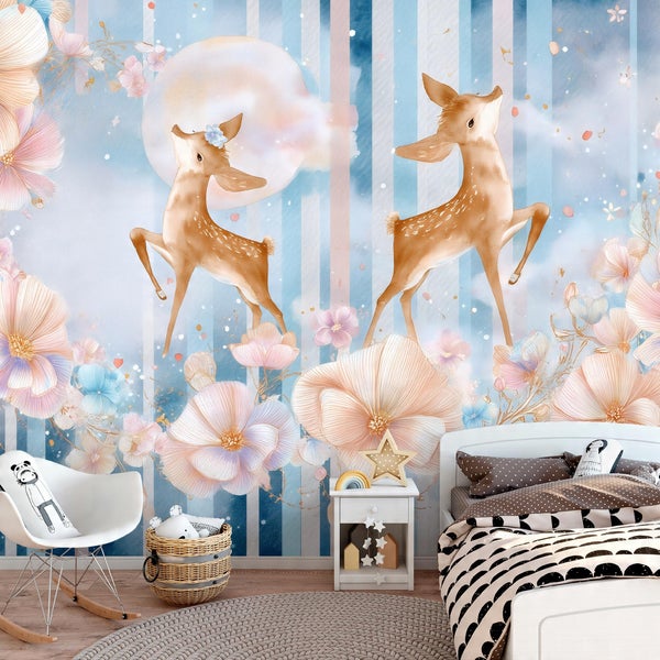 Fototapete Mädchen Kinderzimmer Blumen Tiere Kinder Vlies Tapete 350x250 cm