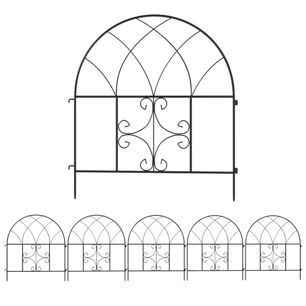 Outsunny Gartenzaun Zaun Stahl 300 cm x 70 cm hoch Dekorativer Gitterzaun Set Zaunelemente Landschaftszaun Oberbogen Zaun für Hunde Hundezaun für Garten Blumenbeete Tierbarriere Außenbereich Schwarz