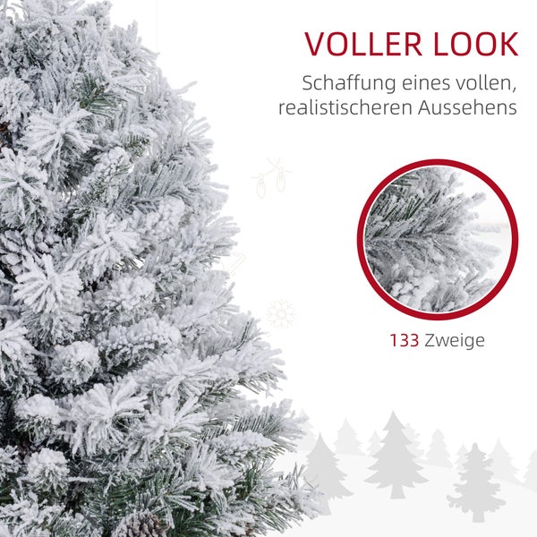 HOMCOM Künstlicher Weihnachtsbaum, 90 cm Christbaum mit 133 Spitzen, 50 warmweiß LED-Lichterketten, Betonfuß, für Weihnachten Deko, Grün