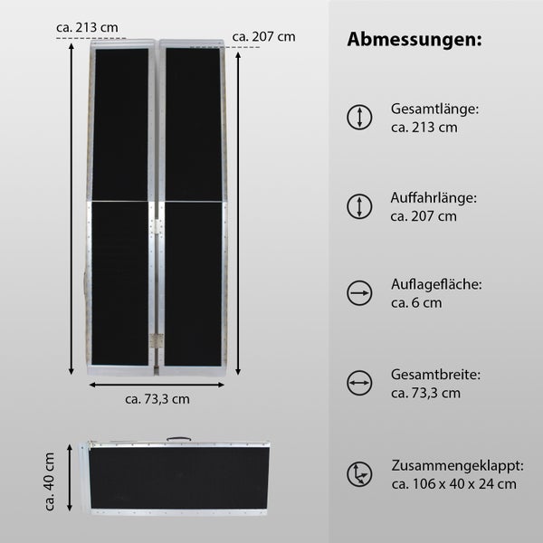 TRUTZHOLM Auffahrrampe 2-fach klappbar 213 cm Traglast 272 kg Alu grau schwarz beschichtet Rollstuhlrampe