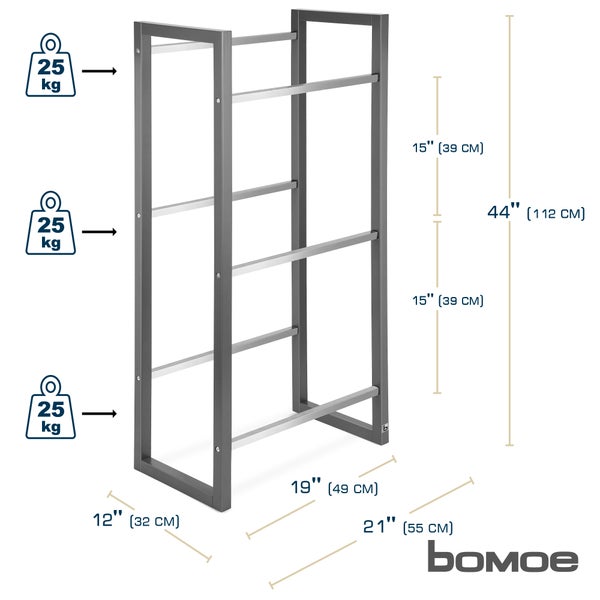 Bomoe Schwerlastregal mit den Maßen 112 mal 55 mal 32 Zentimeter und einer Belastbarkeit von 25 Kilogramm pro Regalboden