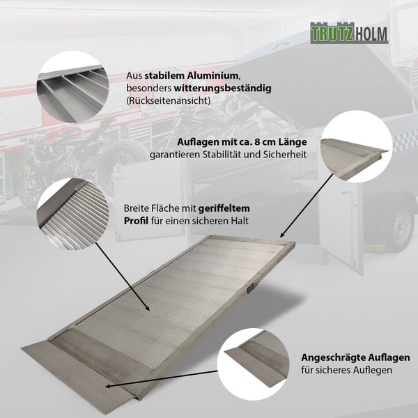 TRUTZHOLM 1 x Breitrampe 214 x 74 cm Traglast 600 kg Alu grau geriffelt Auffahrrampe Eventrampe Laderampe