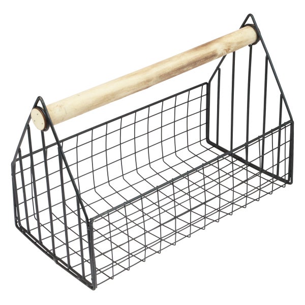 Drahtkorb mit Holzgriff zur Aufbewahrung