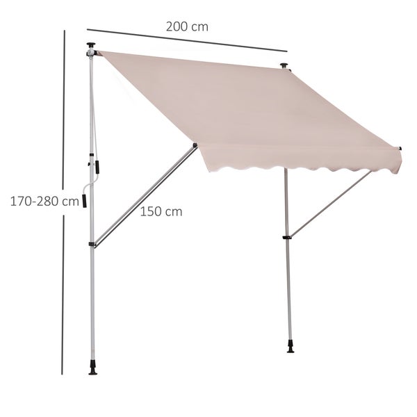 Outsunny Markise, Klemmmarkise, 200 x 150 cm, Alu, Crème,weiß