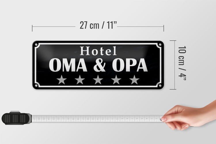 Blechschild Spruch 27x10cm Hotel Oma Opa 5 Sterne Dekoration