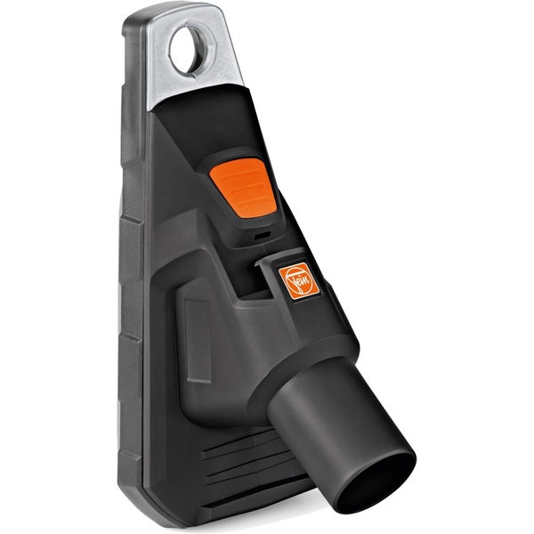 Fein Bohrstaubabsaugung aus schwarzem Kunststoff mit Metallring, Staubsaugeranschluss und Fein Logo.