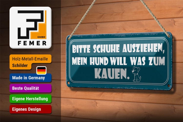 Blechschild Spruch 27x10cm bitte Schuhe ausziehen mein Hund Dekoration