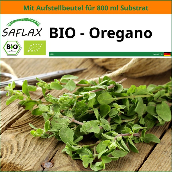 SAFLAX Garden in the bag - BIO - Oregano - Origanum heracleoticum - 1500 Samen - Mit Anzuchtsubstrat im praktischen, selbst aufstellenden Beutel