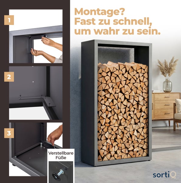 Aufbauanleitung für ein Brennholzregal mit verstellbaren Füßen