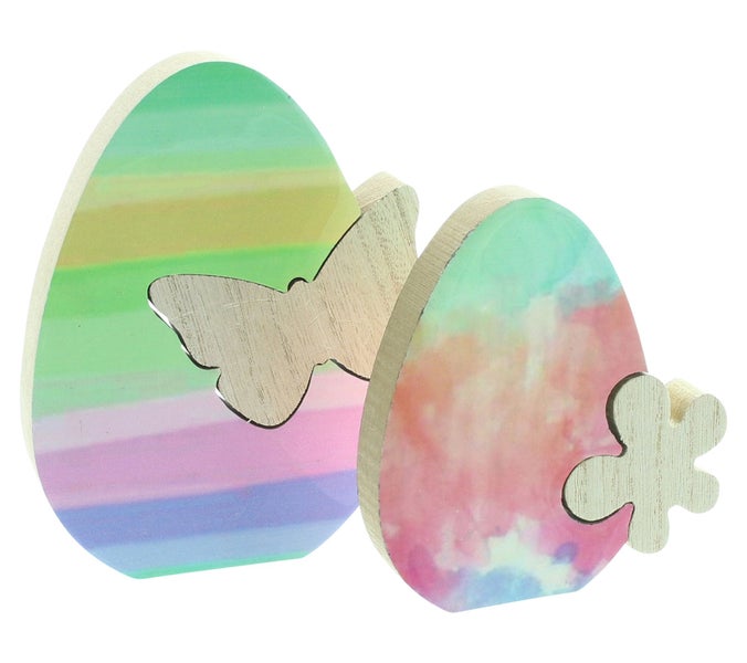 FRANK FLECHTWAREN | Osterdeko Blume & Schmetterling, 2er Set, MDF, 10 x 1,5 x 11 cm, 10,5 x 1,8 x 14 cm