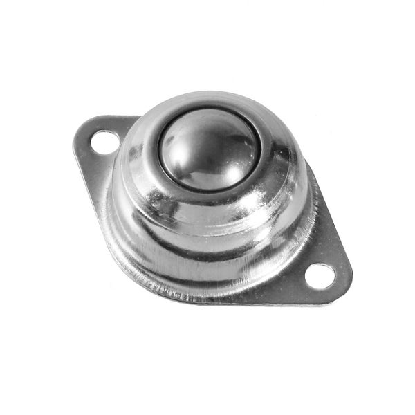 Eine metallene Kugelrolle mit zwei Befestigungslöchern für den Möbelbau oder Fördertechnik.