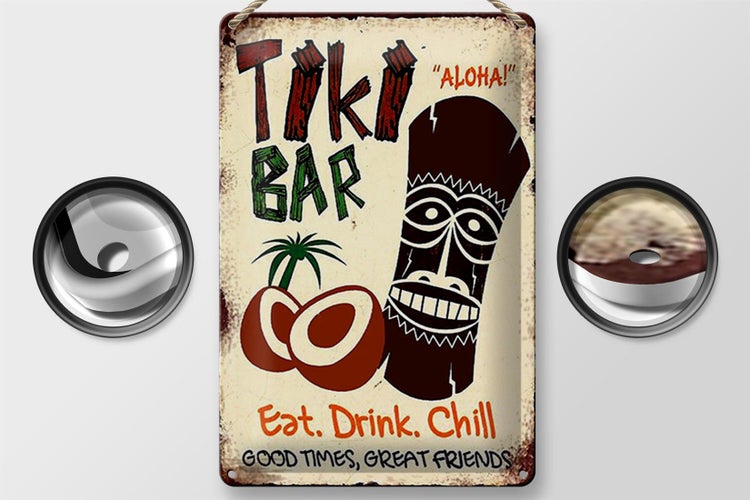 Blechschild Spruch 20x30cm TIKI Bar Aloha eat drink chill