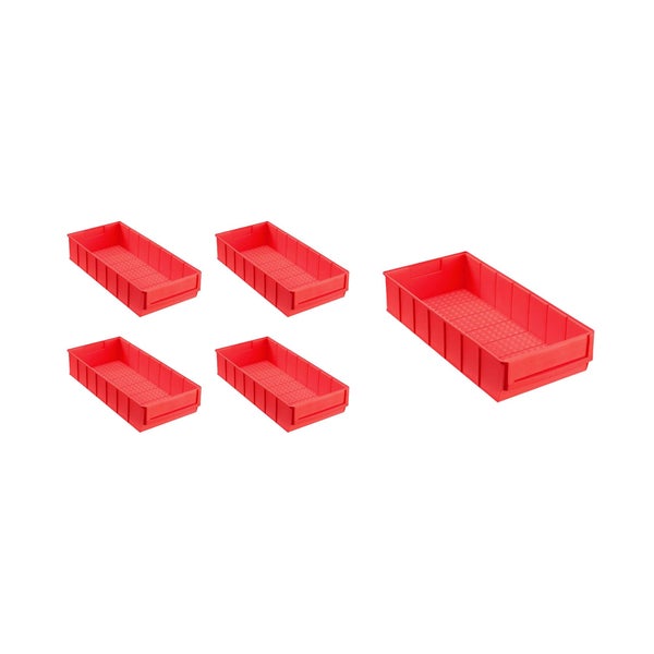 PROREGAL SparSet 5x Rote Indurstriebox 400 B HxBxT 8,1 x 18,3 x 40 cm 4,7 Liter Sortimentskasten
