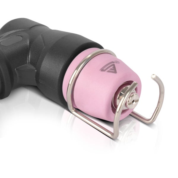 Nahaufnahme eines schwarzen Brenneranschlusses mit Messinggewinde und Kupferkontakt.