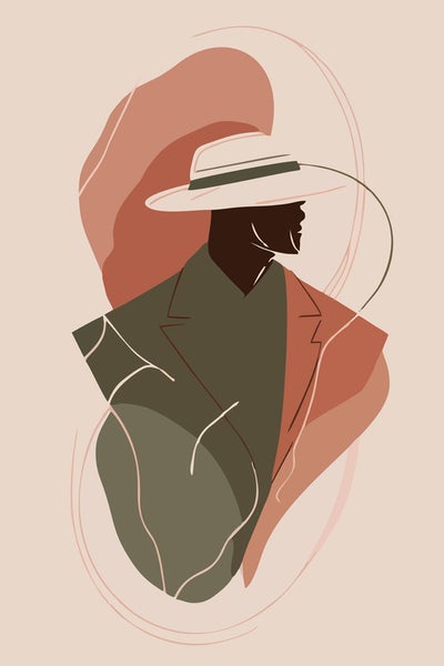 Illustration einer Person mit Hut und Jacke