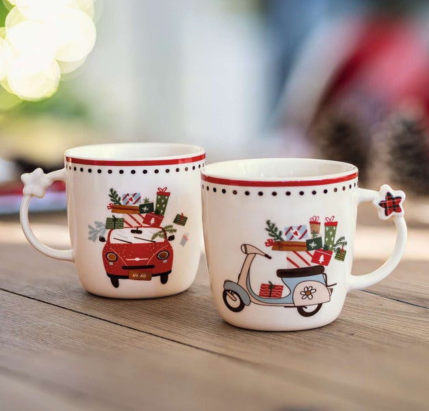 FRANK FLECHTWAREN | Tasse Weihnachtstour, 2er Set, 9 x 6 x 9 cm, PORZELLAN