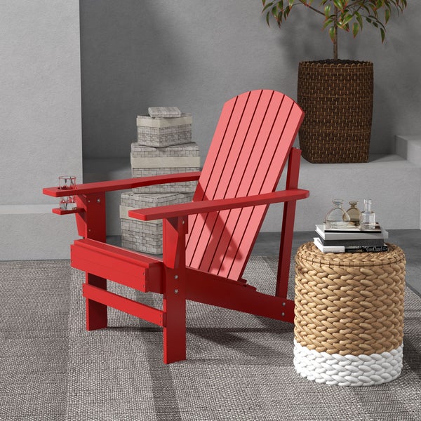 Outsunny Adirondack-Gartenstuhl mit Becherhalter Gartenliege Balkonstuhl Massivholz Rot 72 x 94 x 93 cm