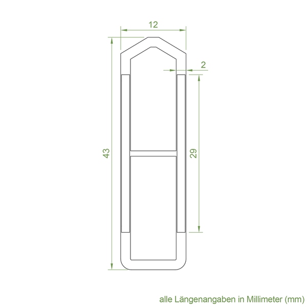Technische Zeichnung eines Profils mit Maßangaben in Millimetern