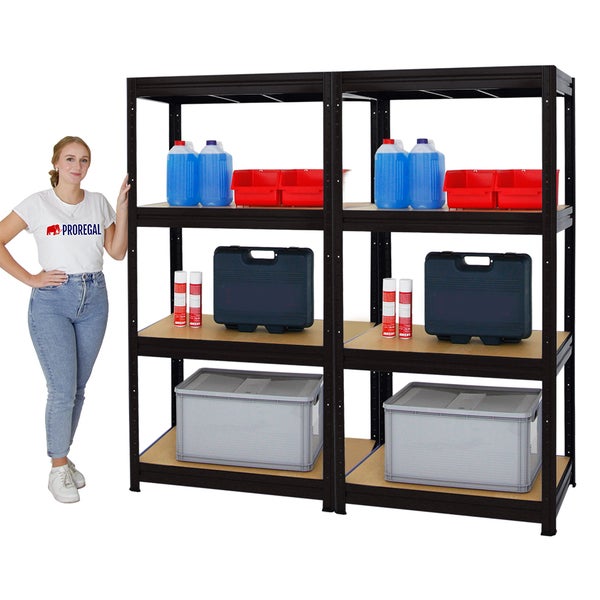 PROREGAL Mega Deal 2er-Sparset Profi-Schwerlastregal DINO HxBxT 180x90x60cm Fachlast 600kg Schwarz