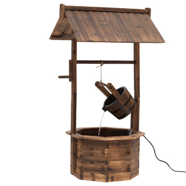 Outsunny Springbrunnen aus Holz Outdoor Gartenbrunnen mit plätscherndem Wasser Dekorationsbecken Ornamenten Pumpe Wasserspiel Terrassenbrunnen für Garten Terrasse Rasen 68 x 57 x 118 cm Braun